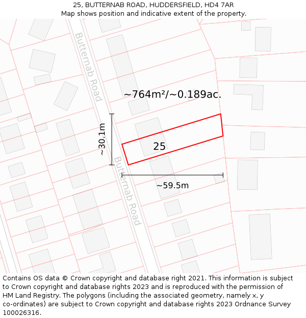 25, BUTTERNAB ROAD, HUDDERSFIELD, HD4 7AR: Plot and title map