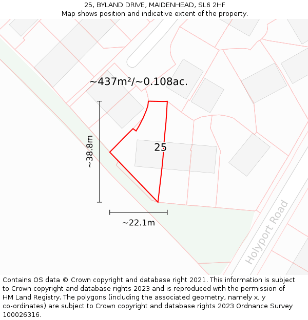 25, BYLAND DRIVE, MAIDENHEAD, SL6 2HF: Plot and title map