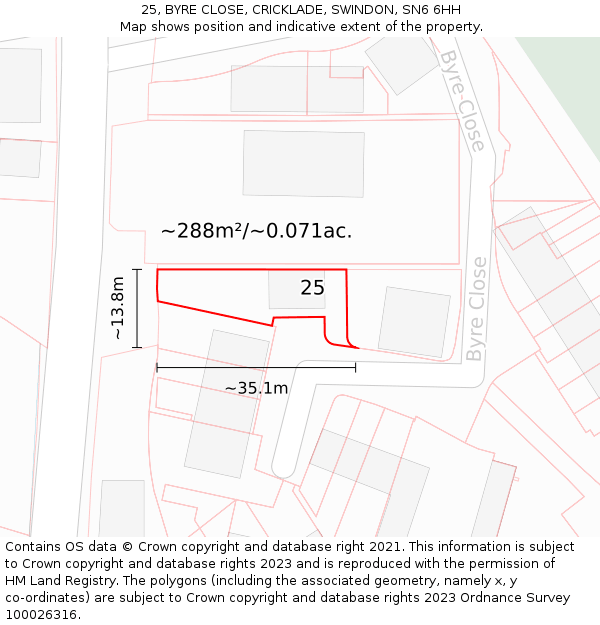 25, BYRE CLOSE, CRICKLADE, SWINDON, SN6 6HH: Plot and title map