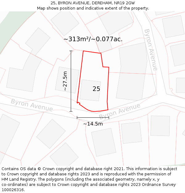 25, BYRON AVENUE, DEREHAM, NR19 2GW: Plot and title map