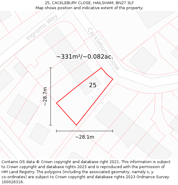 25, CACKLEBURY CLOSE, HAILSHAM, BN27 3LF: Plot and title map