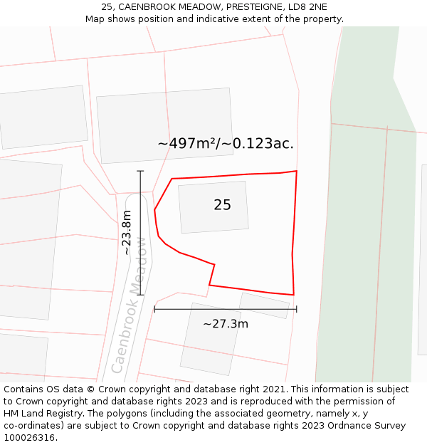 25, CAENBROOK MEADOW, PRESTEIGNE, LD8 2NE: Plot and title map