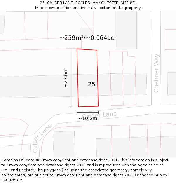 25, CALDER LANE, ECCLES, MANCHESTER, M30 8EL: Plot and title map