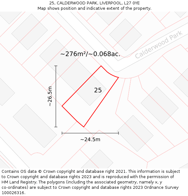 25, CALDERWOOD PARK, LIVERPOOL, L27 0YE: Plot and title map