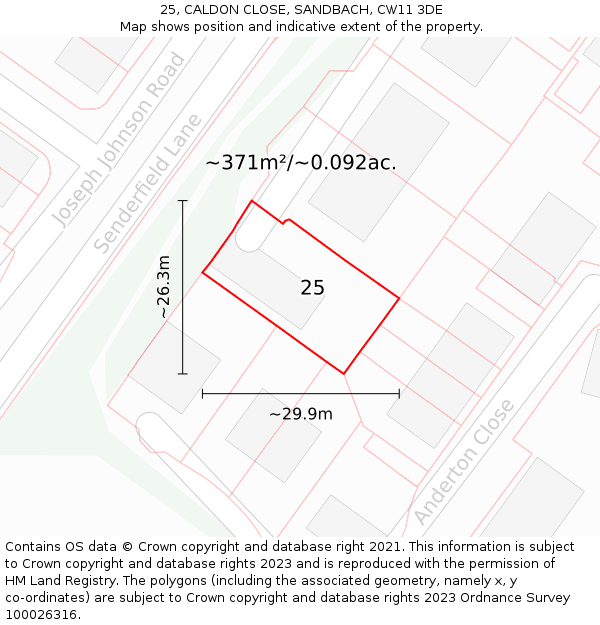 25, CALDON CLOSE, SANDBACH, CW11 3DE: Plot and title map