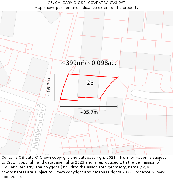 25, CALGARY CLOSE, COVENTRY, CV3 2AT: Plot and title map