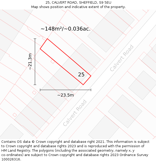 25, CALVERT ROAD, SHEFFIELD, S9 5EU: Plot and title map