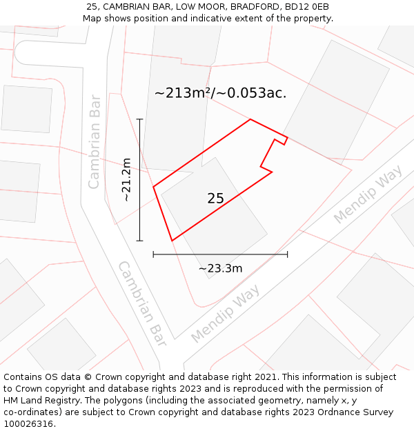 25, CAMBRIAN BAR, LOW MOOR, BRADFORD, BD12 0EB: Plot and title map