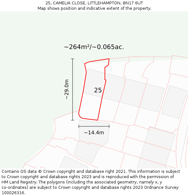 25, CAMELIA CLOSE, LITTLEHAMPTON, BN17 6UT: Plot and title map