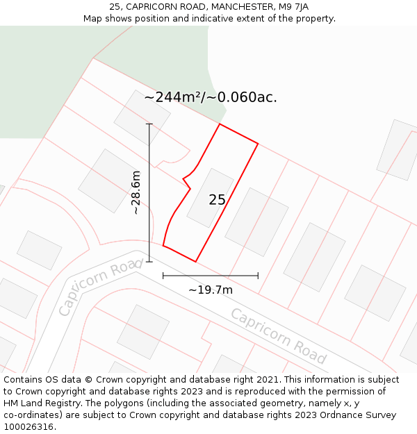 25, CAPRICORN ROAD, MANCHESTER, M9 7JA: Plot and title map