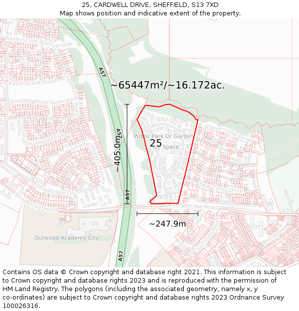 25, CARDWELL DRIVE, SHEFFIELD, S13 7XD: Plot and title map