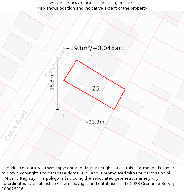 25, CAREY ROAD, BOURNEMOUTH, BH9 2XB: Plot and title map