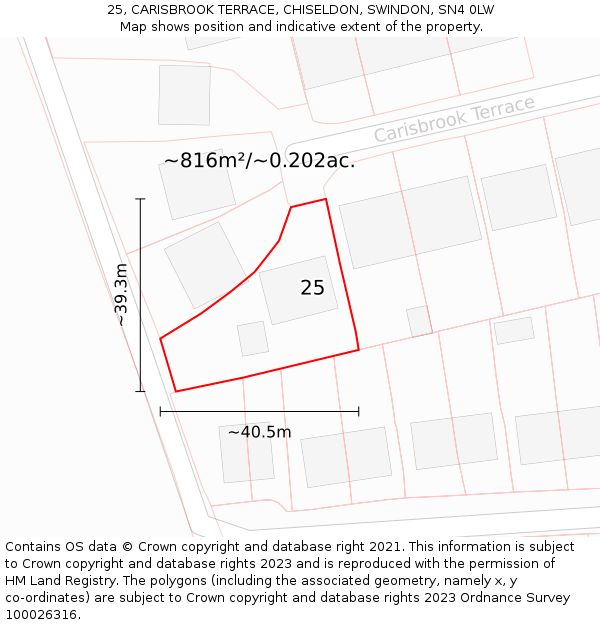 25, CARISBROOK TERRACE, CHISELDON, SWINDON, SN4 0LW: Plot and title map