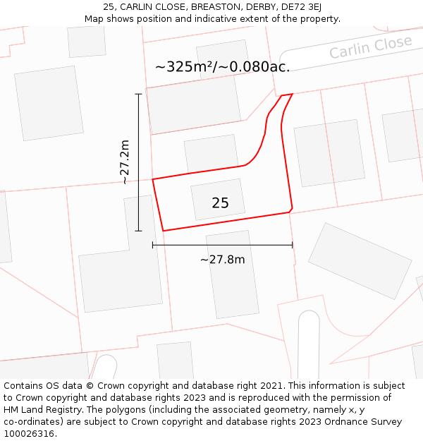 25, CARLIN CLOSE, BREASTON, DERBY, DE72 3EJ: Plot and title map