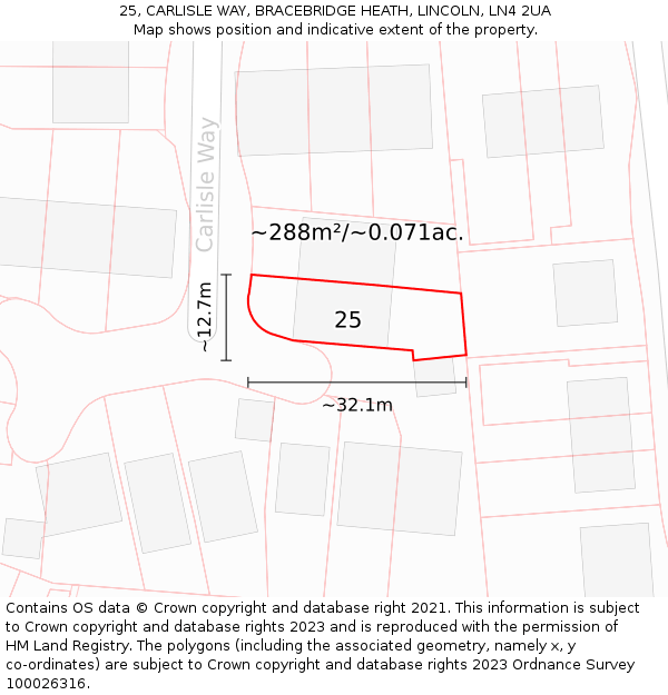 25, CARLISLE WAY, BRACEBRIDGE HEATH, LINCOLN, LN4 2UA: Plot and title map