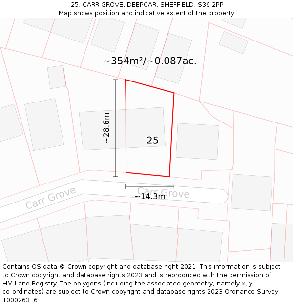 25, CARR GROVE, DEEPCAR, SHEFFIELD, S36 2PP: Plot and title map