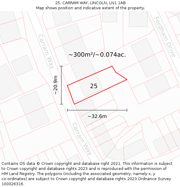 25, CARRAM WAY, LINCOLN, LN1 1AB: Plot and title map