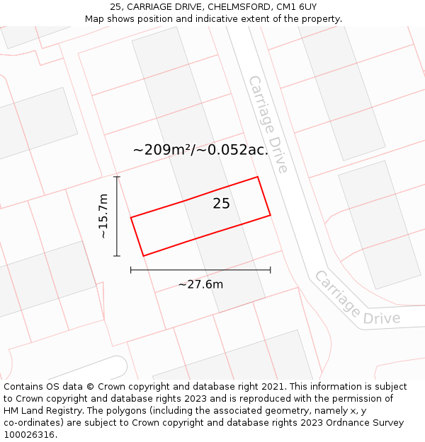25, CARRIAGE DRIVE, CHELMSFORD, CM1 6UY: Plot and title map