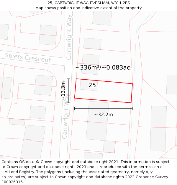 25, CARTWRIGHT WAY, EVESHAM, WR11 2RS: Plot and title map