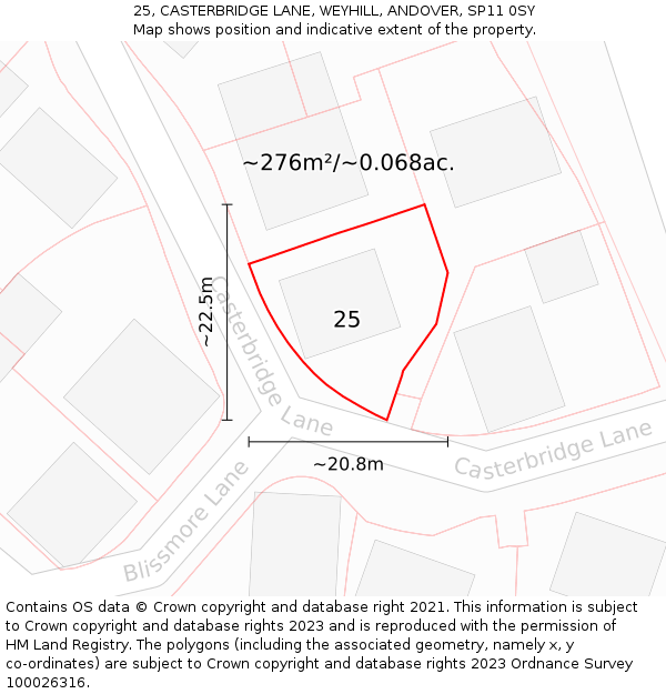 25, CASTERBRIDGE LANE, WEYHILL, ANDOVER, SP11 0SY: Plot and title map