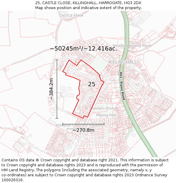 25, CASTLE CLOSE, KILLINGHALL, HARROGATE, HG3 2DX: Plot and title map