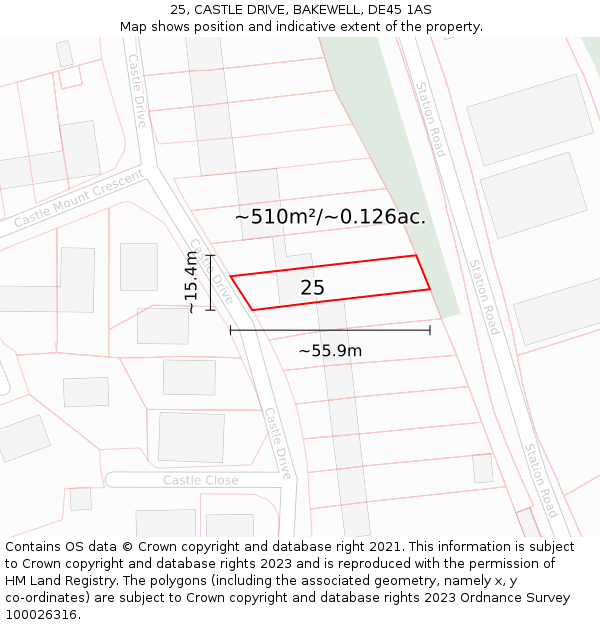 25, CASTLE DRIVE, BAKEWELL, DE45 1AS: Plot and title map