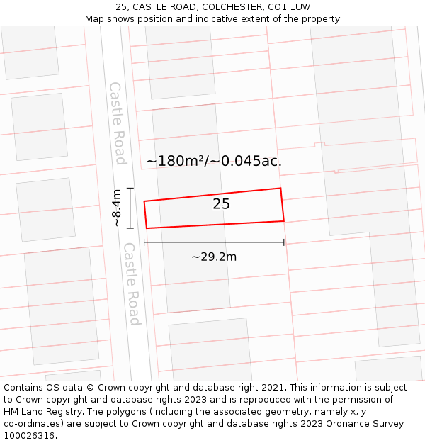 25, CASTLE ROAD, COLCHESTER, CO1 1UW: Plot and title map