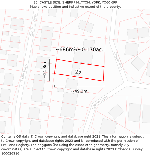 25, CASTLE SIDE, SHERIFF HUTTON, YORK, YO60 6RF: Plot and title map