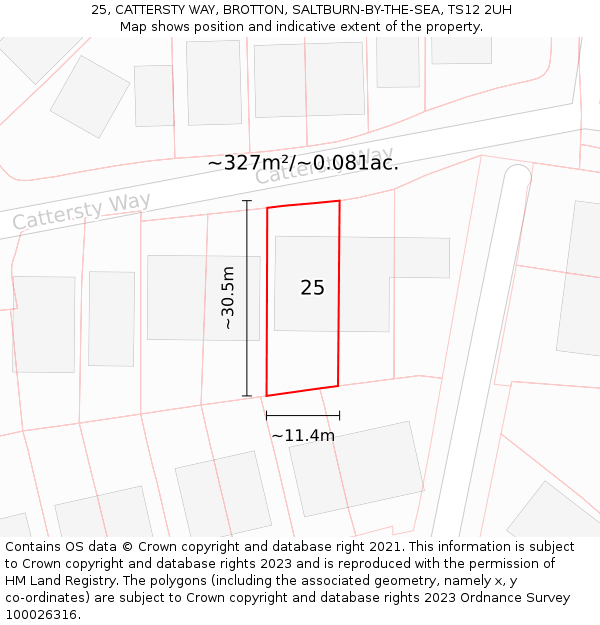 25, CATTERSTY WAY, BROTTON, SALTBURN-BY-THE-SEA, TS12 2UH: Plot and title map