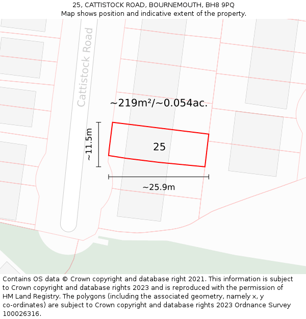 25, CATTISTOCK ROAD, BOURNEMOUTH, BH8 9PQ: Plot and title map