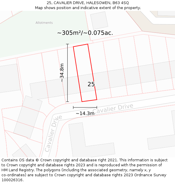 25, CAVALIER DRIVE, HALESOWEN, B63 4SQ: Plot and title map