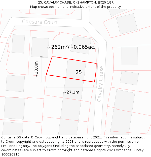 25, CAVALRY CHASE, OKEHAMPTON, EX20 1GR: Plot and title map