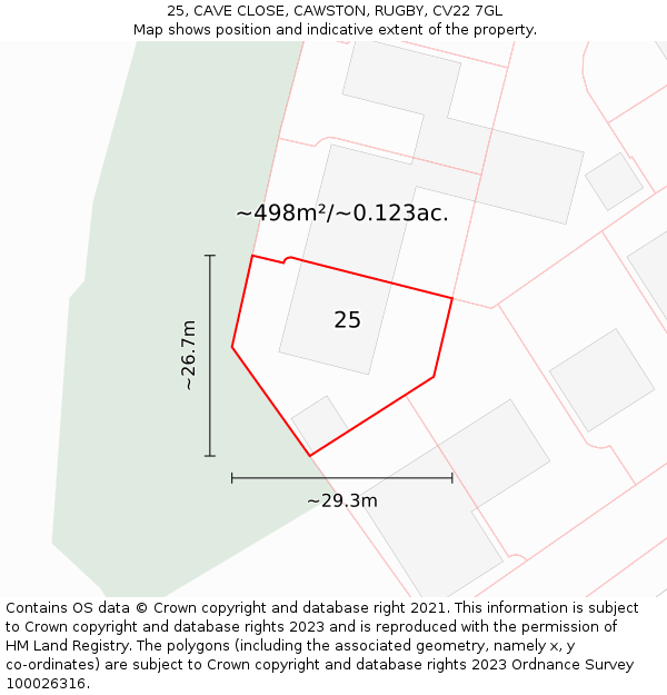 25, CAVE CLOSE, CAWSTON, RUGBY, CV22 7GL: Plot and title map