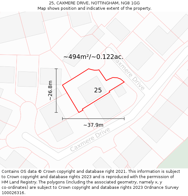 25, CAXMERE DRIVE, NOTTINGHAM, NG8 1GG: Plot and title map