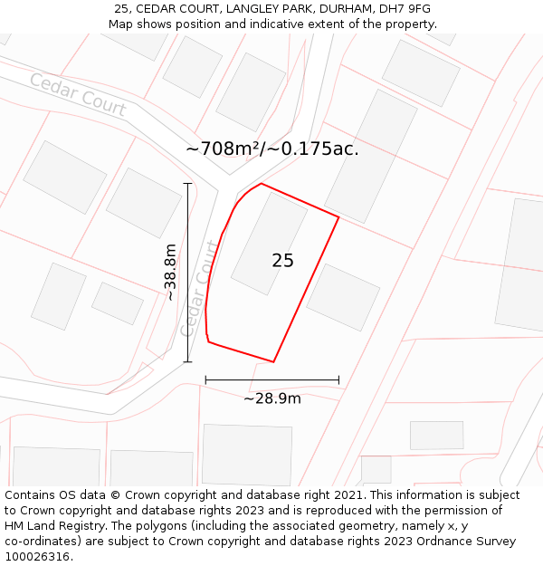 25, CEDAR COURT, LANGLEY PARK, DURHAM, DH7 9FG: Plot and title map