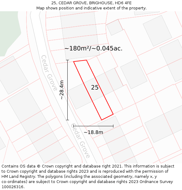 25, CEDAR GROVE, BRIGHOUSE, HD6 4FE: Plot and title map