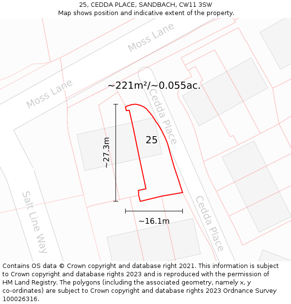 25, CEDDA PLACE, SANDBACH, CW11 3SW: Plot and title map