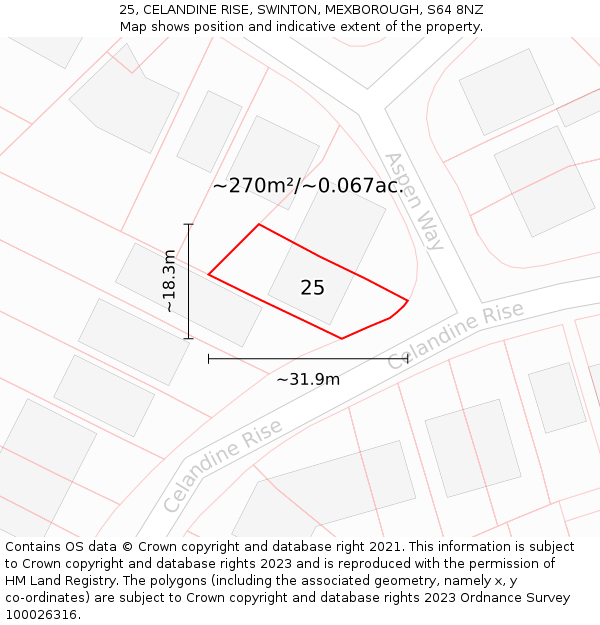 25, CELANDINE RISE, SWINTON, MEXBOROUGH, S64 8NZ: Plot and title map