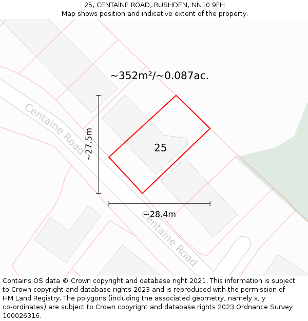 25, CENTAINE ROAD, RUSHDEN, NN10 9FH: Plot and title map