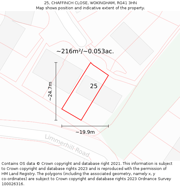 25, CHAFFINCH CLOSE, WOKINGHAM, RG41 3HN: Plot and title map