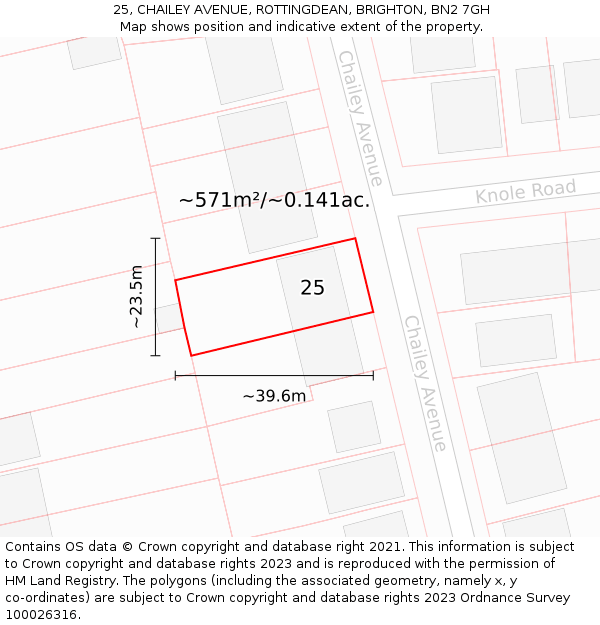 25, CHAILEY AVENUE, ROTTINGDEAN, BRIGHTON, BN2 7GH: Plot and title map