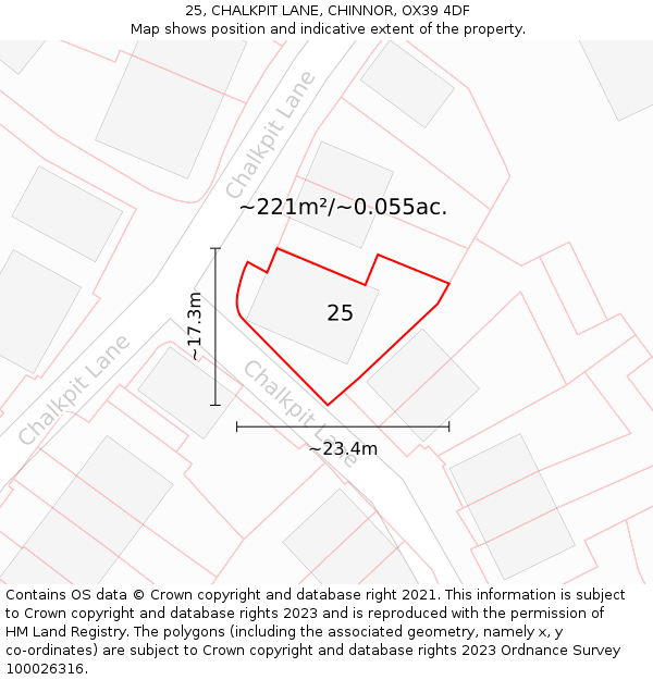 25, CHALKPIT LANE, CHINNOR, OX39 4DF: Plot and title map