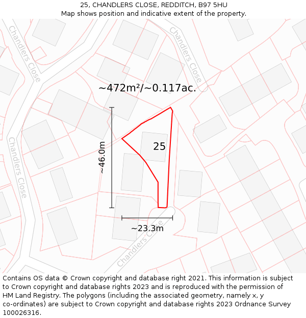 25, CHANDLERS CLOSE, REDDITCH, B97 5HU: Plot and title map