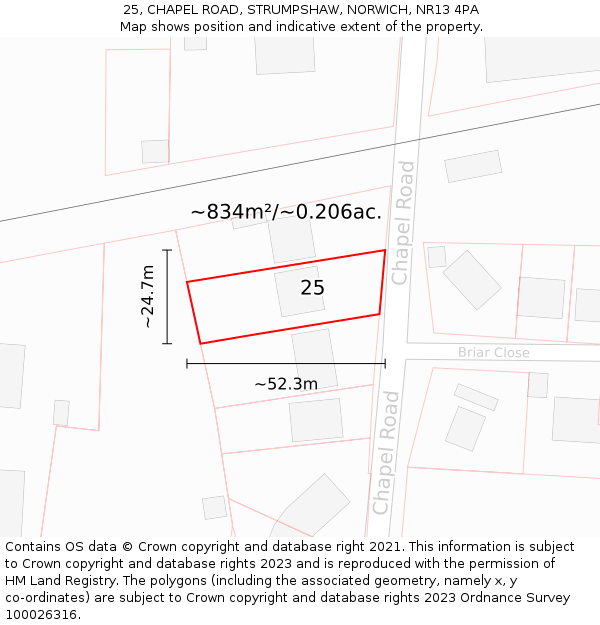 25, CHAPEL ROAD, STRUMPSHAW, NORWICH, NR13 4PA: Plot and title map