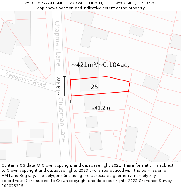 25, CHAPMAN LANE, FLACKWELL HEATH, HIGH WYCOMBE, HP10 9AZ: Plot and title map