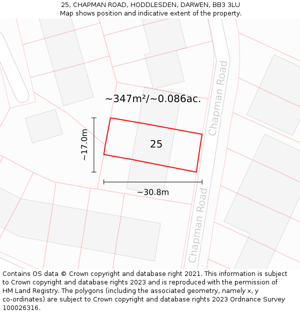 25, CHAPMAN ROAD, HODDLESDEN, DARWEN, BB3 3LU: Plot and title map