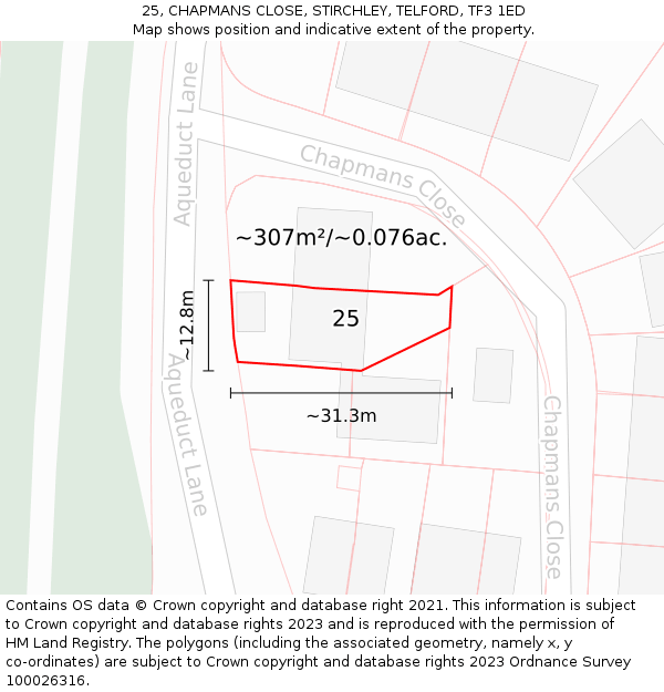 25, CHAPMANS CLOSE, STIRCHLEY, TELFORD, TF3 1ED: Plot and title map