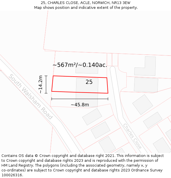 25, CHARLES CLOSE, ACLE, NORWICH, NR13 3EW: Plot and title map
