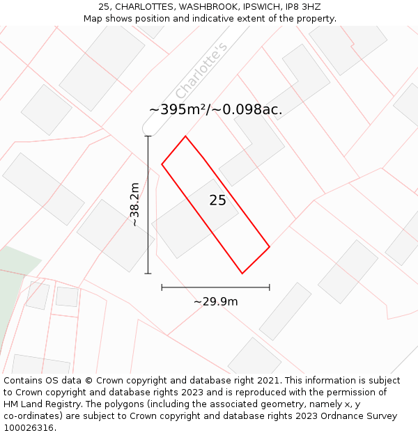 25, CHARLOTTES, WASHBROOK, IPSWICH, IP8 3HZ: Plot and title map