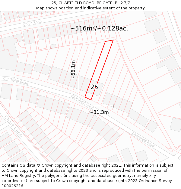 25, CHARTFIELD ROAD, REIGATE, RH2 7JZ: Plot and title map